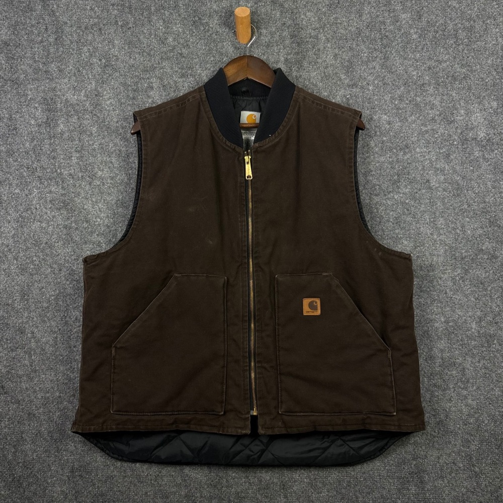 Carhartt Duck Vest Mens XL Dark Brown V02 DKB Quilt Lined Canvas Workwear USA